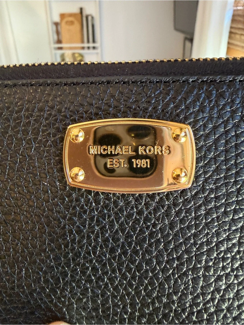Michael Kors Black Pebbled Leather Wallet with Gold Plaque